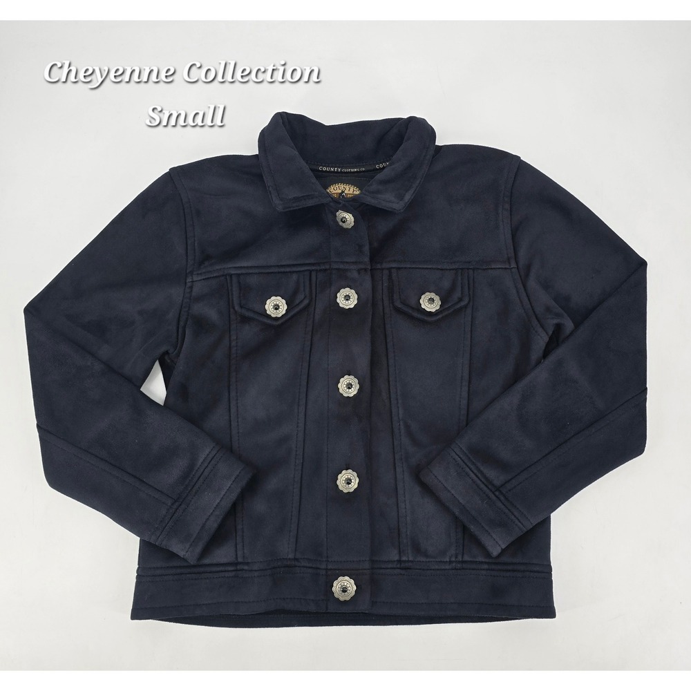 Vintage‎ County Cheyenne Collection Black Faux Suede Western Jacket Small Concho